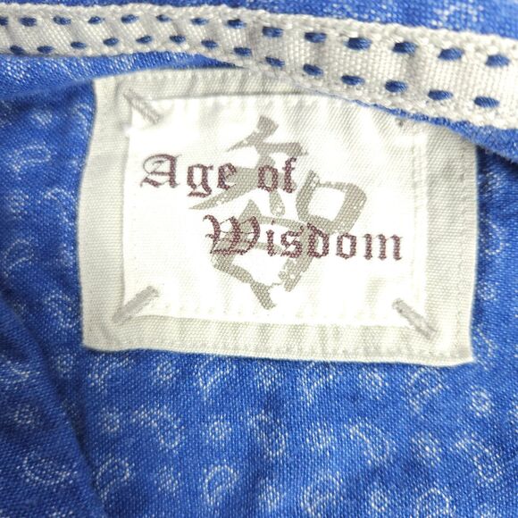 Age Of Wisdom Mens XL Blue Paisley Linen Blend Pearl Snap Button Down Shirt - Picture 3 of 7